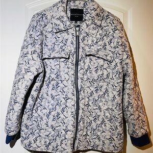 bagatelle Floral Quilted Puffer Jacket in Navy and Cream